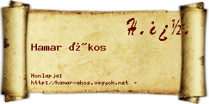 Hamar Ákos névjegykártya